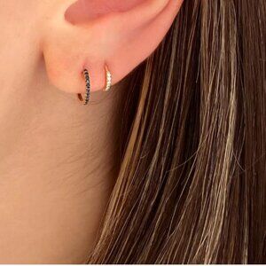 14k gold black diamond huggies earrings (brand new)